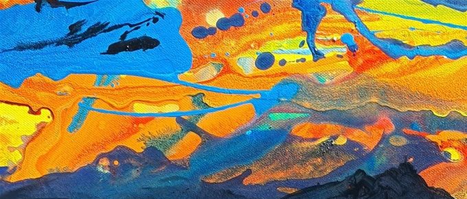 Farbenfeuerwerk der Natur über dem Pilatus, Acryl auf Leinwand, 58 x 25 cm, 2021/500
