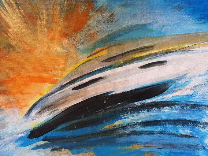 Schiff bei Sonnenaufgang, 50 x 40 cm, Acryl auf Leinwand, 2019