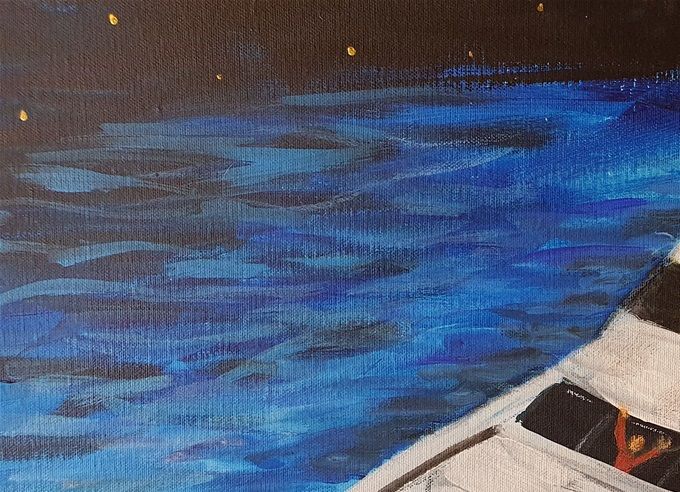 Motorschiff by night, 76 x 57 cm, Acryl auf Leinwand, 2019