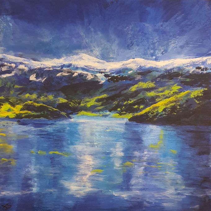Vitznauerbucht, 150 x 150 cm, Acryl auf Leinwand / Kundenauftrag